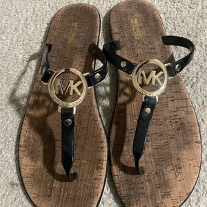 Michael Kors Black Patent Logo Medallion Thong Sandals